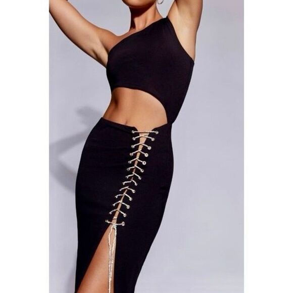 Meshki Margot One Shoulder Mid Cut Out Side Split Strap Women's Dress XL - Picture 2 of 14